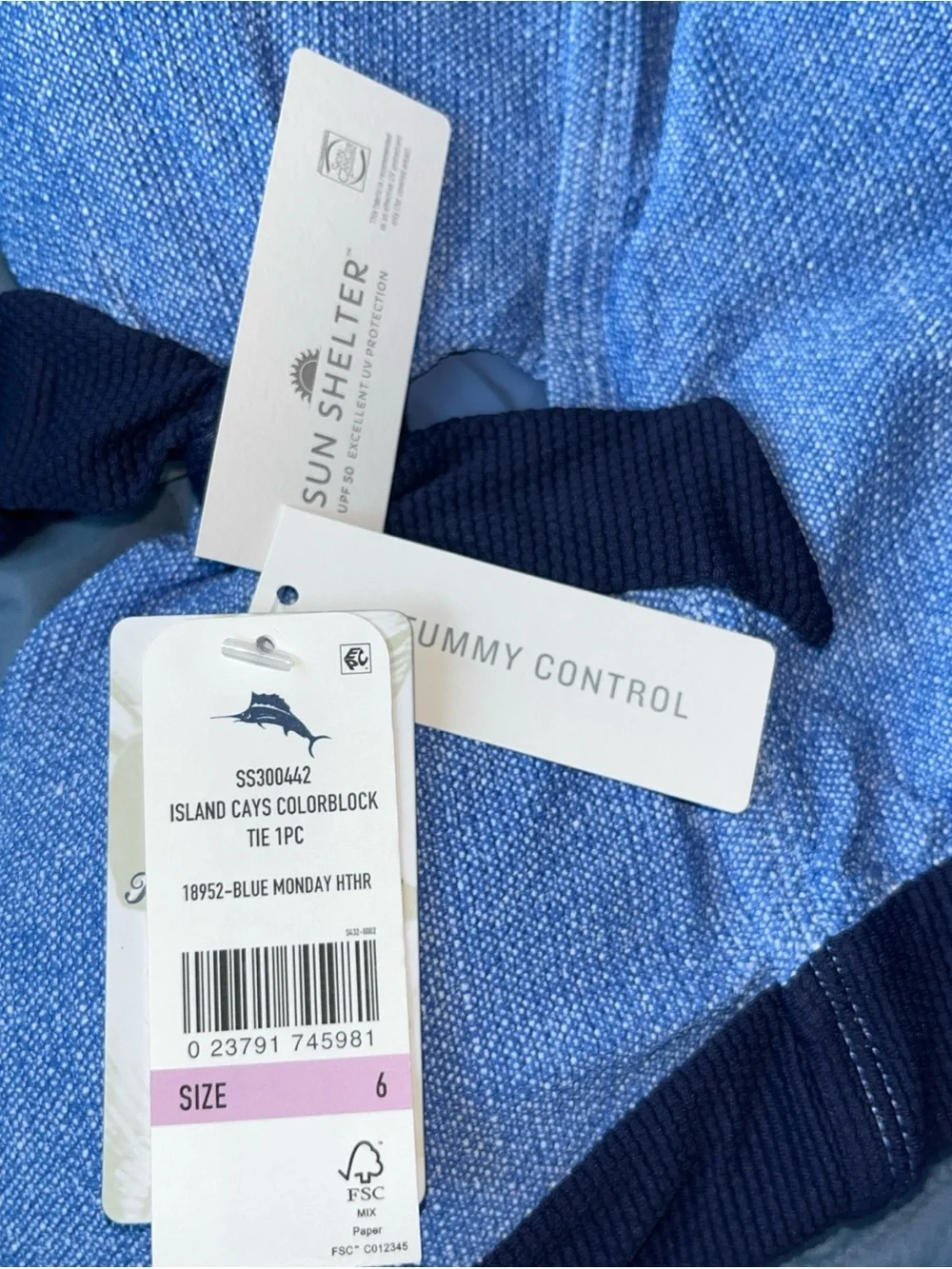 🆕 Tommy Bahama Island Cays One-piece Swimsuit Color Block Blue Women’s Size 6 - Picture 11 of 11